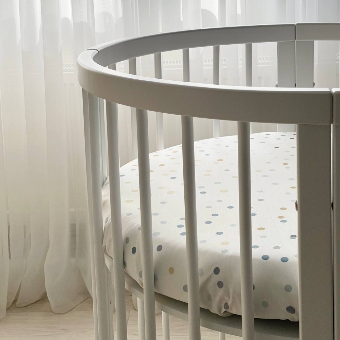 Husa saltea rotunda patut bebe copii cu elastic, Buline colorate (3)